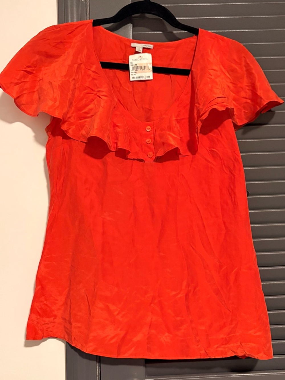 Halogen Bright Red Silk Ruffle-Sleeve Blouse